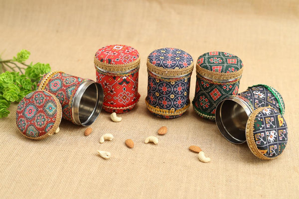 GHOOMAR CULTURAL CREATION BY RETUN GIFT STEEL DECOR DABBA 3OO GRM SET OF 5