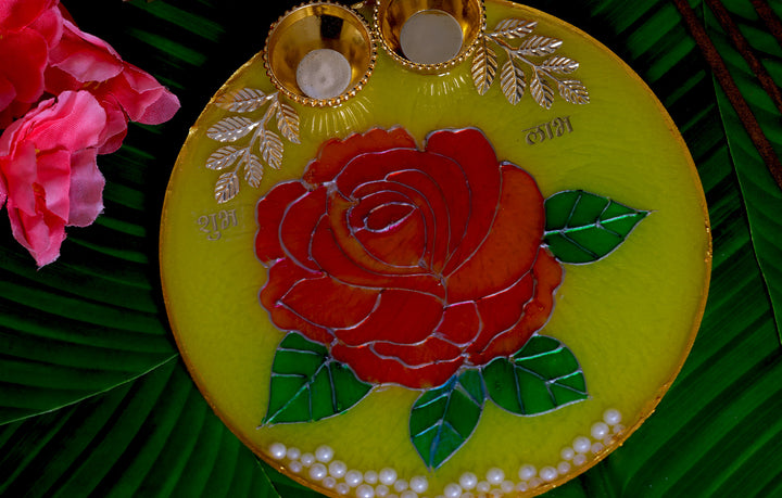  resin pooja thali, feather design, handmade, festive decor, traditional plate etc