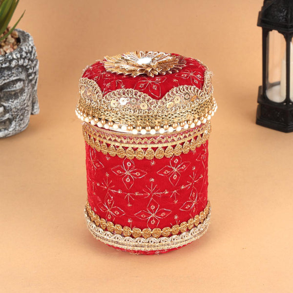 GHOOMAR CULTURAL CREATION  STEEL DECOR VELVET DABBA