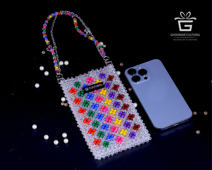 Designer mobile pouch, Ethnic beaded purse, Handcrafted purse for women, Crystal phone pouch, Party wear pouch for women, phone bag