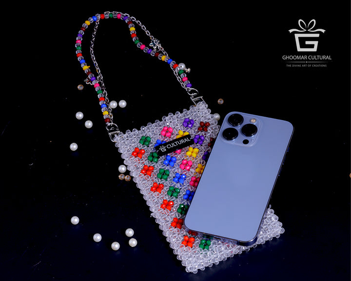 Designer mobile pouch, Ethnic beaded purse, Handcrafted purse for women, Crystal phone pouch, Party wear pouch for women, phone bag