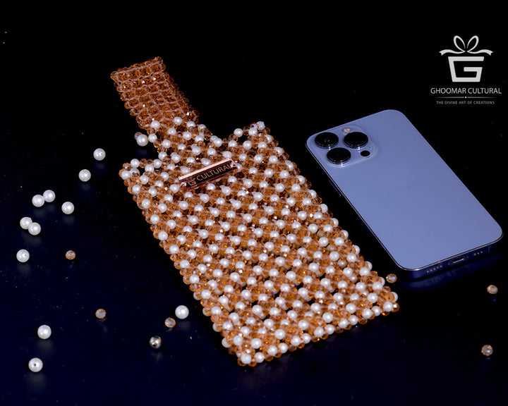 Designer mobile pouch, Ethnic beaded purse, Handcrafted purse for women, Crystal phone pouch, Party wear pouch for women, phone bag