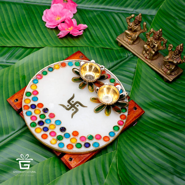  resin pooja thali, feather design, handmade, festive decor, traditional plate etc