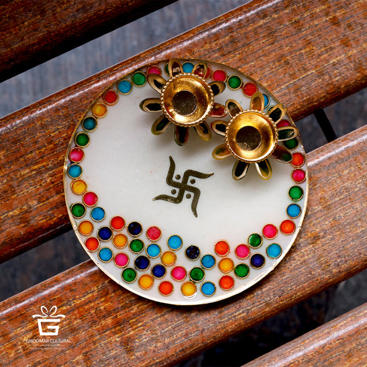  resin pooja thali, feather design, handmade, festive decor, traditional plate etc