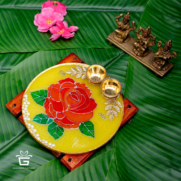  resin pooja thali, feather design, handmade, festive decor, traditional plate etc