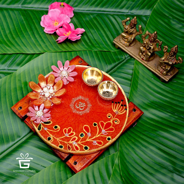  resin pooja thali, feather design, handmade, festive decor, traditional plate etc