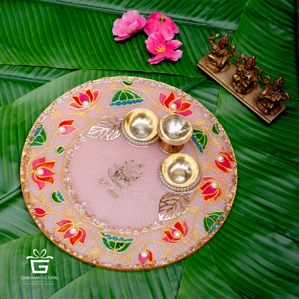  resin pooja thali, feather design, handmade, festive decor, traditional plate etc