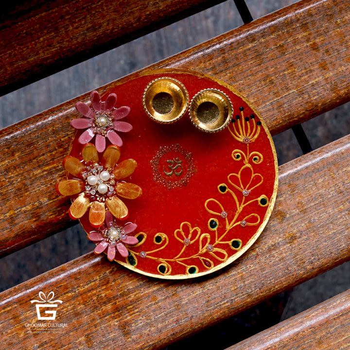  resin pooja thali, feather design, handmade, festive decor, traditional plate etc