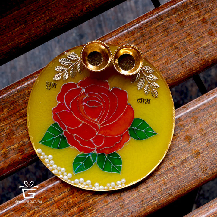  resin pooja thali, feather design, handmade, festive decor, traditional plate etc