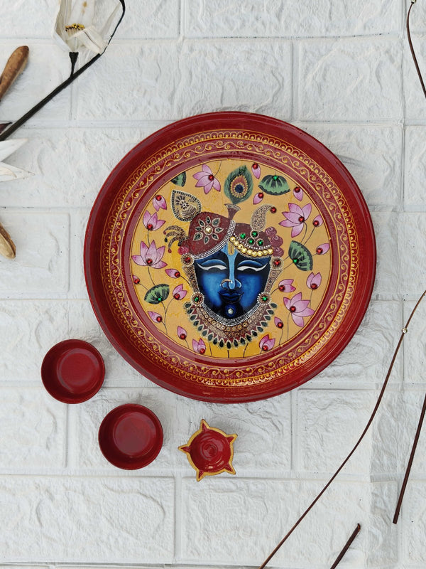 pooja thali, stainless steel thali, desginer thali