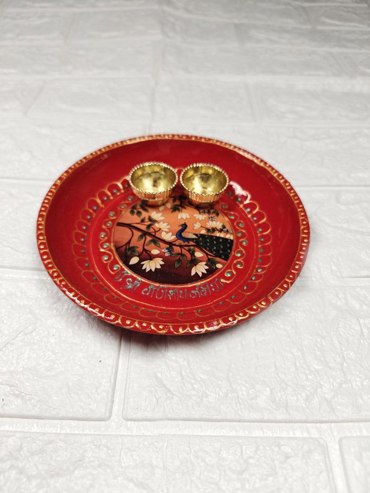 pooja thali, stainless steel thali, desginer thali