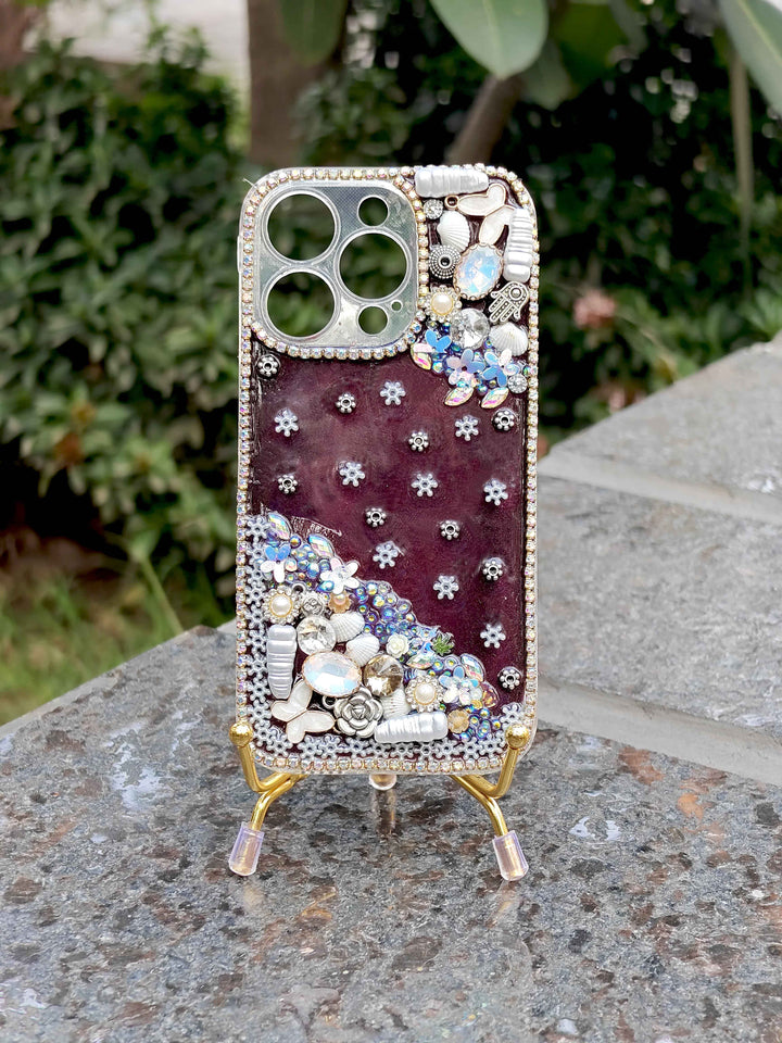Resin Texture Maroon Designer Cover with Handcrafted Stones