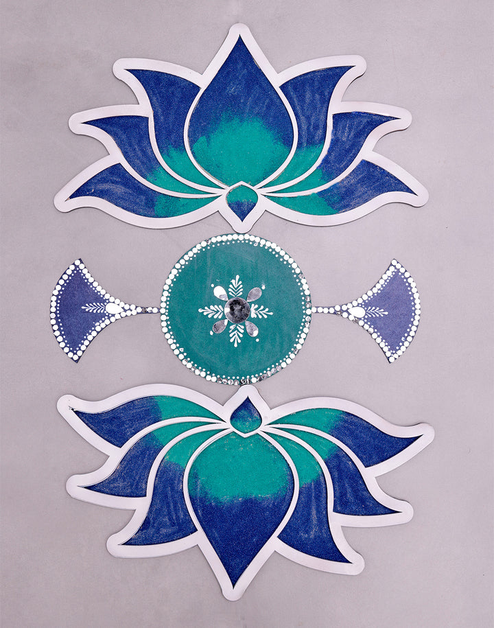 Lotus Two-Tone Chiroti Color Rangoli with Mirror Work | Handmade Diwal ...