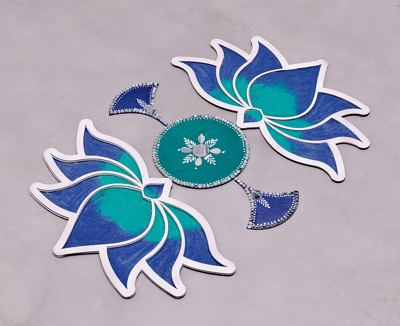 Lotus Two-Tone Chiroti Color Rangoli with Mirror Work | Handmade Diwal ...