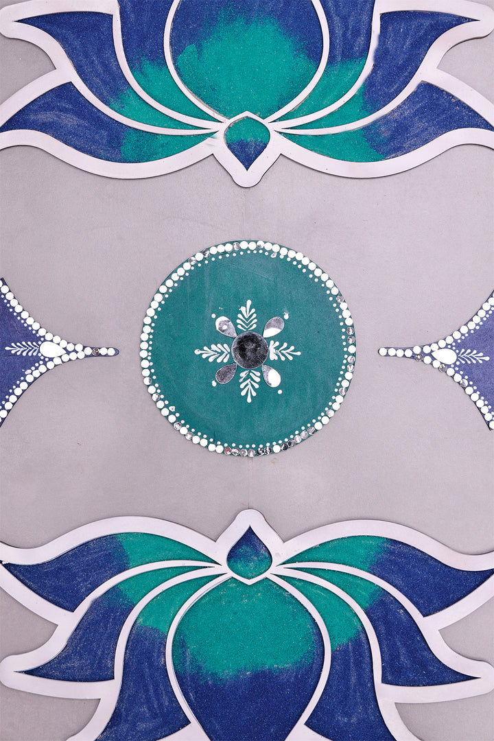 Lotus Two-Tone Chiroti Color Rangoli with Mirror Work | Handmade Diwal ...