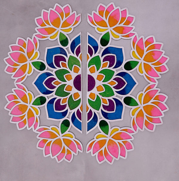 Chiroti Multicolor Rangoli with Lotus Design | Handmade Diwali Floor Décor