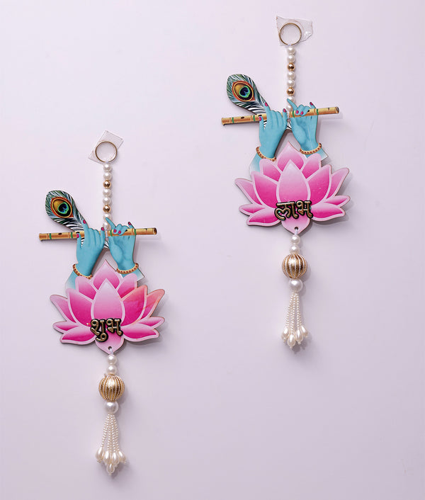 Basuri Shubh Labh Hanging with Lotus & Pearl Work | Handmade Diwali Door Decor