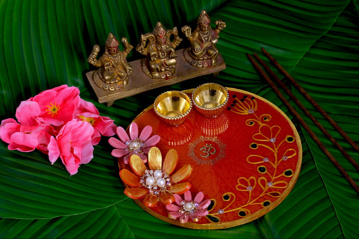  resin pooja thali, feather design, handmade, festive decor, traditional plate etc