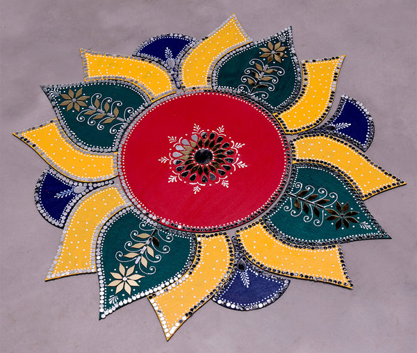 Premium Hand-Painted Rangoli with Mirrors  Perfect Festive Decor