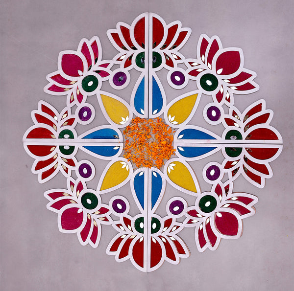 Chiroti Multicolor Rangoli 4 layer with Lotus Design | Handmade Diwali Floor Décor